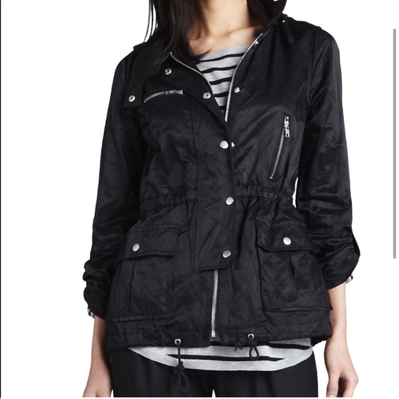 JOIE Silky Nylon Barker Utility Jacket Buttons Snaps Zippers Drawstring Small - Picture 2 of 15